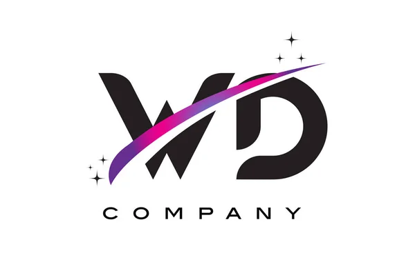 WD W D siyah harf Logo tasarımı ile mor Eflatun Swoosh — Stok Vektör