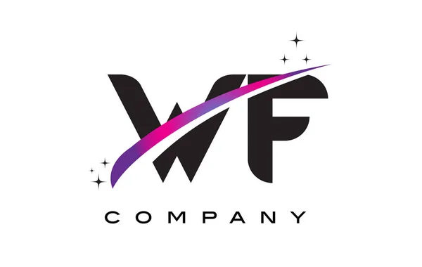 WF W F siyah harf Logo tasarımı ile mor Eflatun Swoosh — Stok Vektör