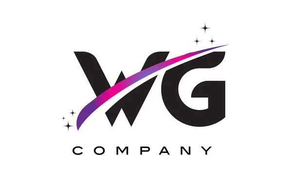 WG W G siyah harf Logo tasarımı ile mor Eflatun Swoosh — Stok Vektör