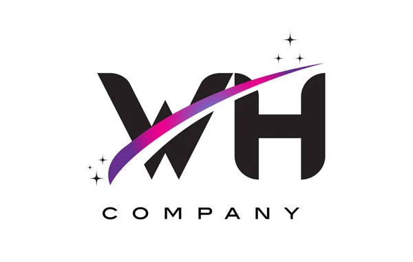 WH W H siyah harf Logo tasarımı ile mor Eflatun Swoosh — Stok Vektör