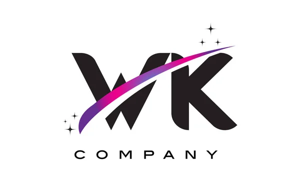 WK W K siyah harf Logo tasarımı ile mor Eflatun Swoosh — Stok Vektör