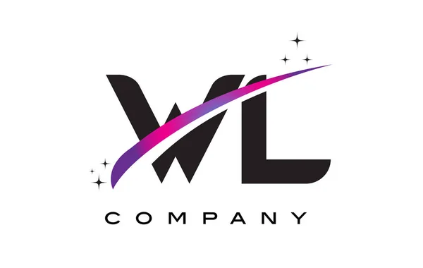 WL W L siyah harf Logo tasarımı ile mor Eflatun Swoosh — Stok Vektör