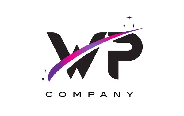 WP W P siyah harf Logo tasarımı ile mor Eflatun Swoosh — Stok Vektör