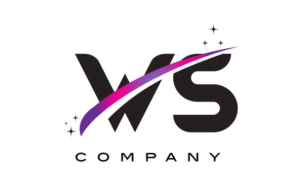 Ws W S 黑色字母标志设计与紫色洋红色旋风 — 图库矢量图片