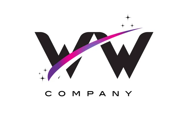 WW W Negro Letra Logo Diseño con púrpura Magenta Swoosh — Vector de stock