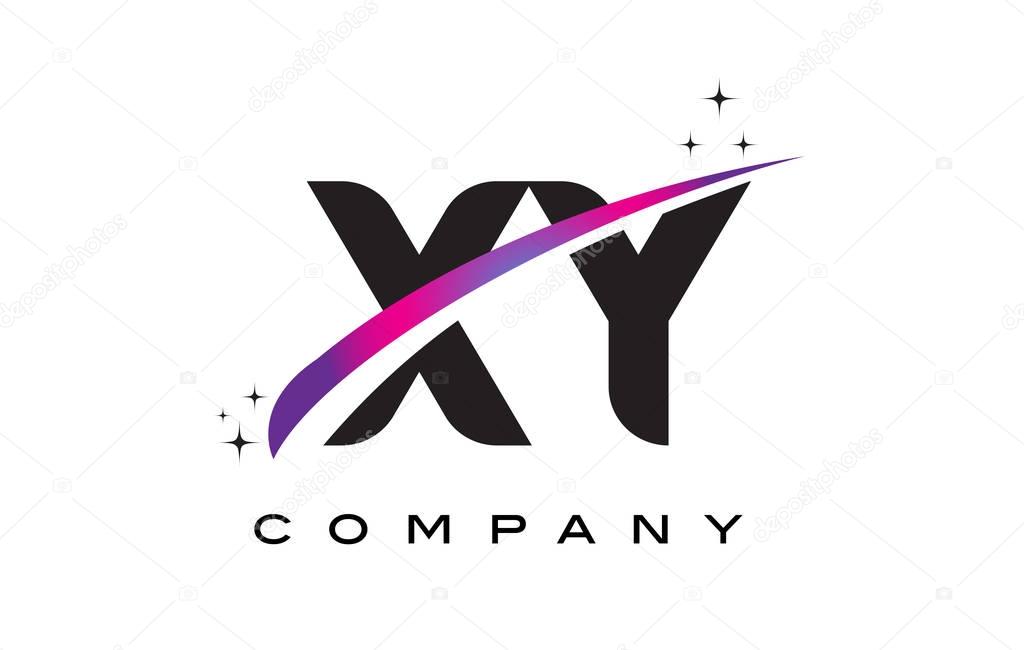 XY X Y Black Letter Logo Design with Purple Magenta Swoosh