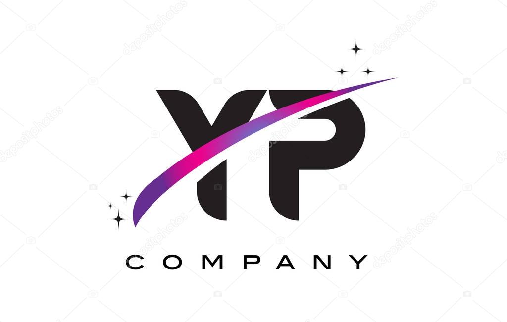 YP Y P Black Letter Logo Design with Purple Magenta Swoosh and Stars.