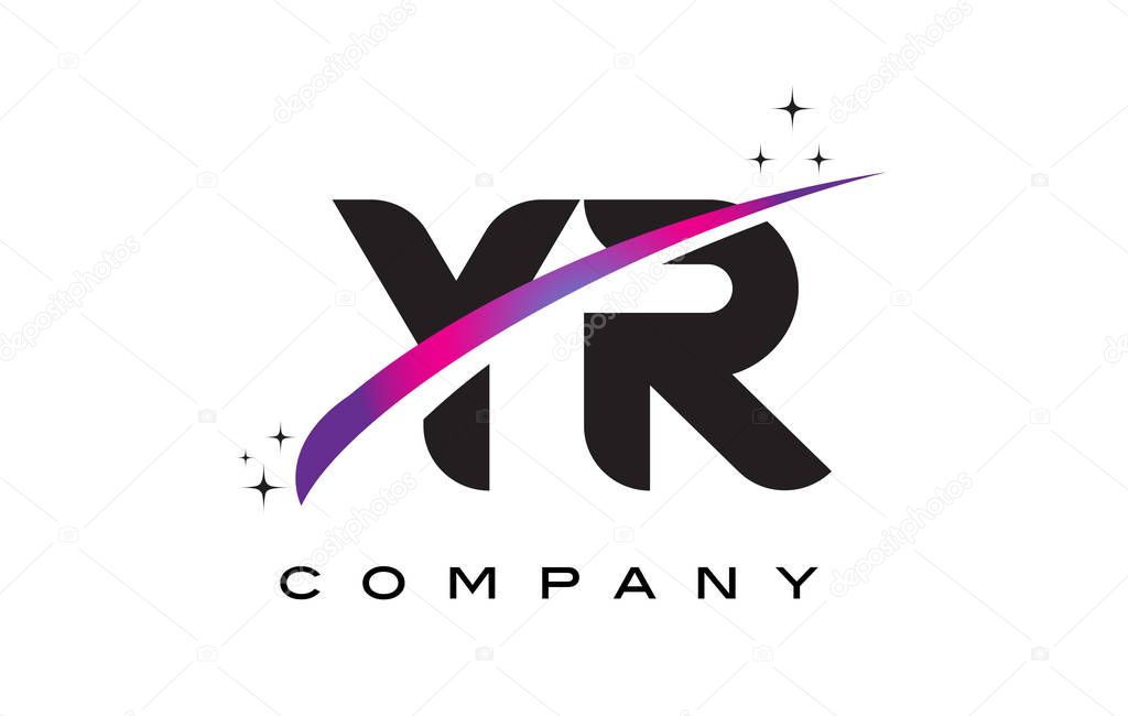 YR Y R Black Letter Logo Design with Purple Magenta Swoosh and Stars.