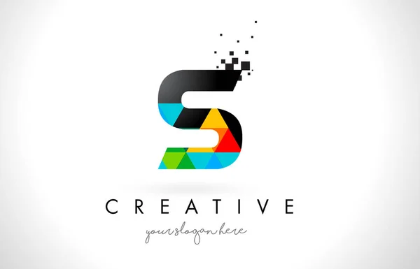 S Lettre Logo avec Triangles colorés Texture Design vecteur . — Image vectorielle