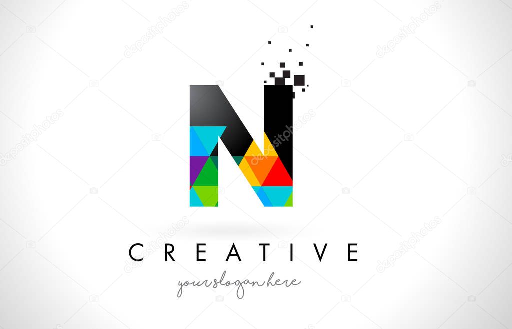 N Letter Logo with Colorful Vivid Triangles Texture Design Vector Illustration.