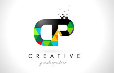 CP C P harfi logolu renkli üçgenler doku tasarlamak vektör