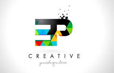 EP E P harfi logolu renkli üçgenler doku tasarlamak vektör