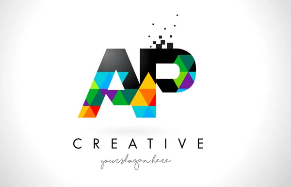 Logo AP A P Letter con diseño de textura de triángulos coloridos Vector — Vector de stock