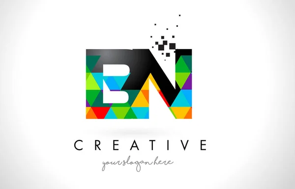 BN B N Літера логотип з барвистими трикутниками Текстура Дизайн Вектор — стоковий вектор