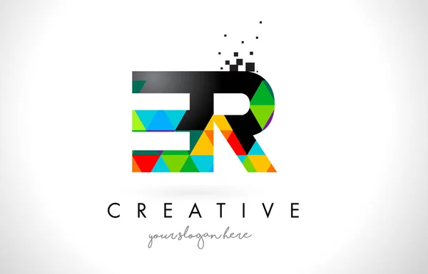 ER E R dopis Logo s barevnými trojúhelníky textury Design vektor — Stockový vektor