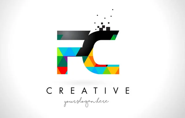 Logo lettera FC F C con colorato triangoli Texture Design Vector — Vettoriale Stock