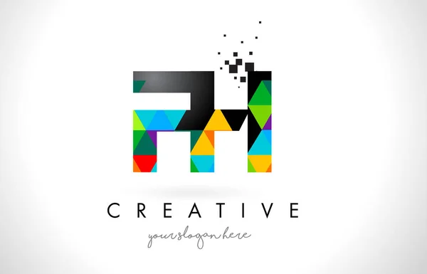 Logotipo da letra FH F H com vetor colorido do projeto da textura dos triângulos —  Vetores de Stock