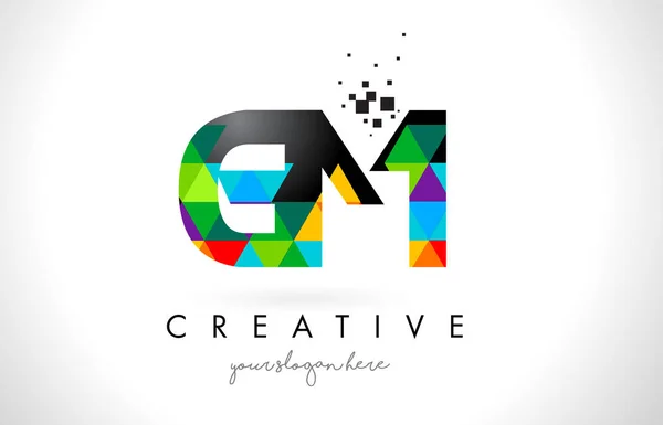 Logo de letra GM G M con triángulos coloridos Vector de diseño de textura — Vector de stock