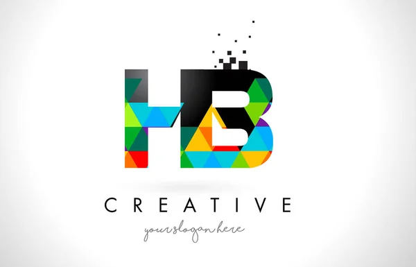 Hb h b buchstabe logo mit bunten dreiecken textur design vektor — Stockvektor