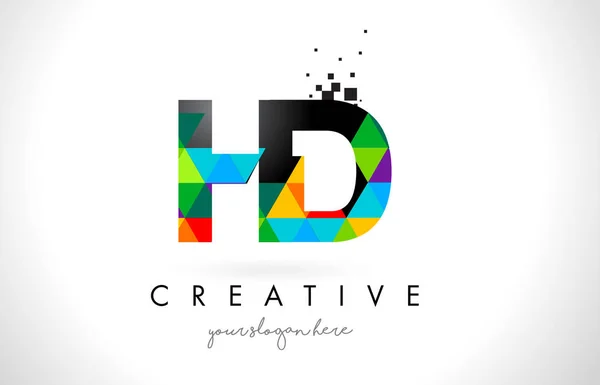 Logo de letra HD H D con triángulos coloridos Vector de diseño de textura — Vector de stock