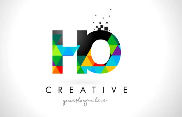 Logotipo de la letra HO H O con el diseño colorido de la textura de los triángulos Vector — Vector de stock