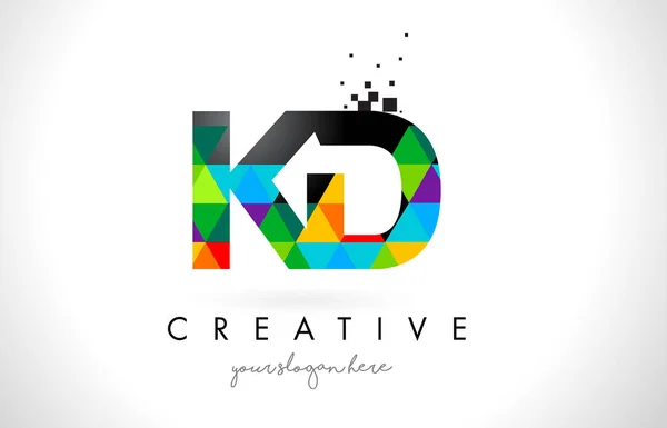 KD K D Letter Logo com triângulos coloridos Textura Design Vector — Vetor de Stock