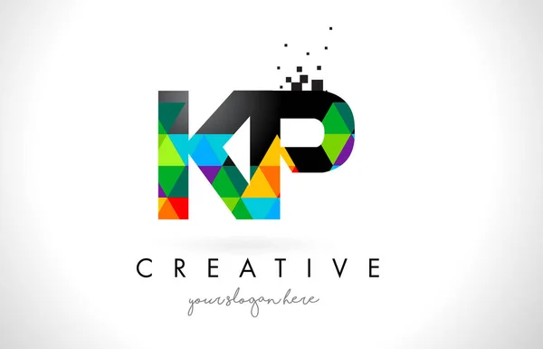 Logotipo de la letra KP K P con triángulos coloridos Textura Diseño Vector — Vector de stock