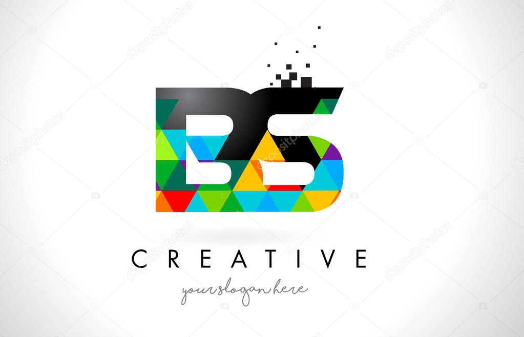 BS B S Letter Logo with Colorful Vivid Triangles Texture Design Vector Illustration.