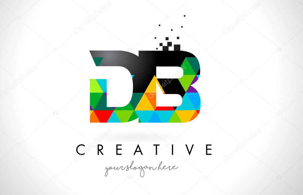 DB D B Letter Logo with Colorful Vivid Triangles Texture Design Vector Illustration.