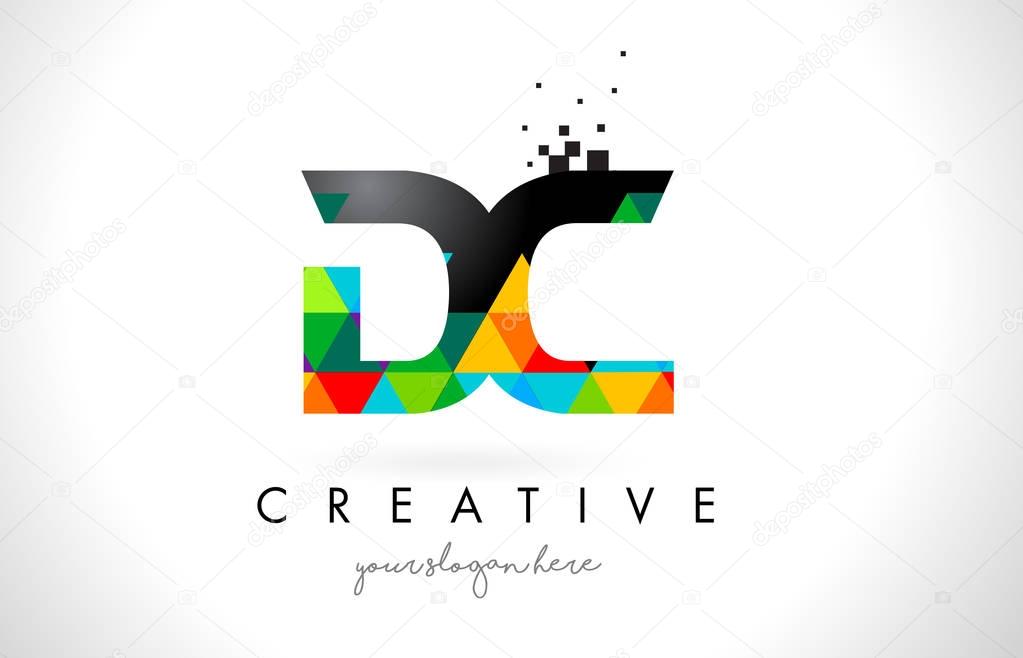DC D C Letter Logo with Colorful Vivid Triangles Texture Design Vector Illustration.