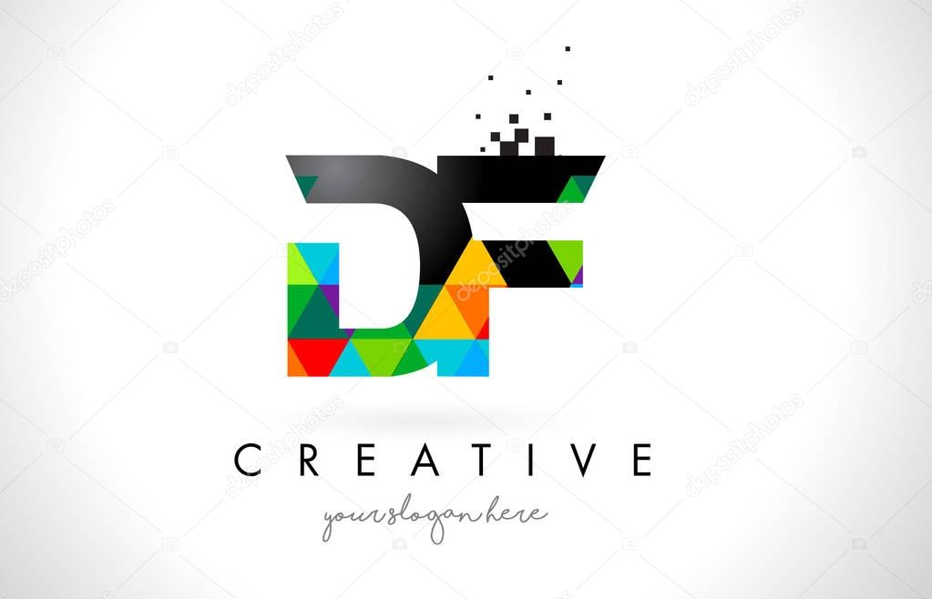 DF D F Letter Logo with Colorful Triangles Texture Design Vector