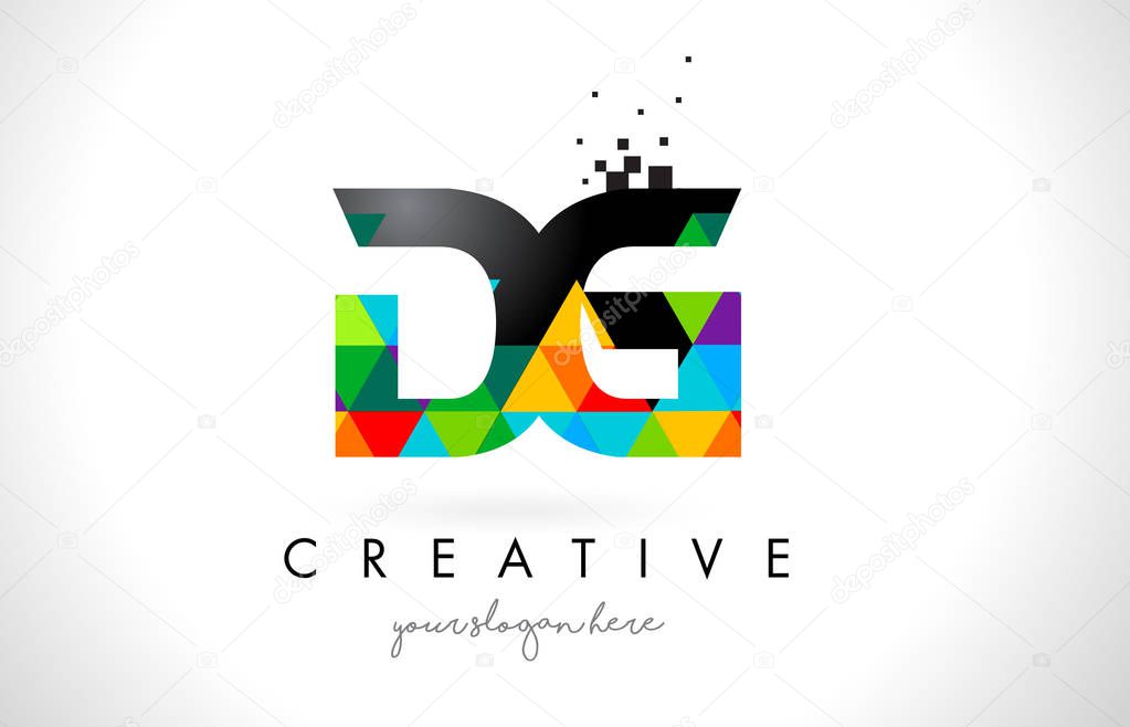 DG D G Letter Logo with Colorful Vivid Triangles Texture Design Vector Illustration.