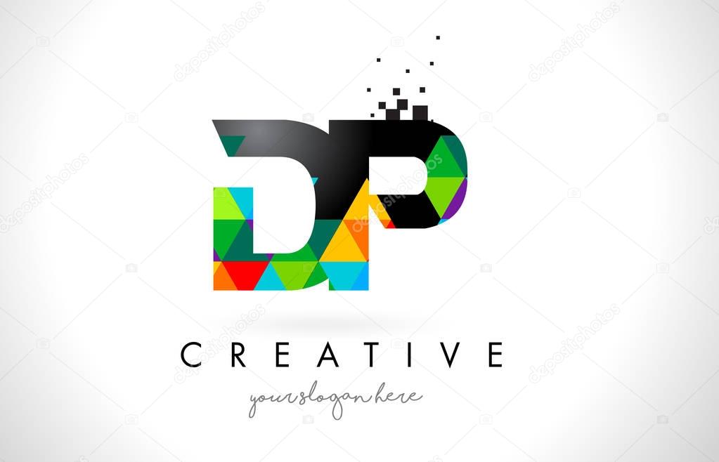 DP D P Letter Logo with Colorful Vivid Triangles Texture Design Vector Illustration.