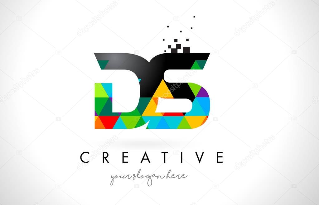 DS D S Letter Logo with Colorful Vivid Triangles Texture Design Vector Illustration.