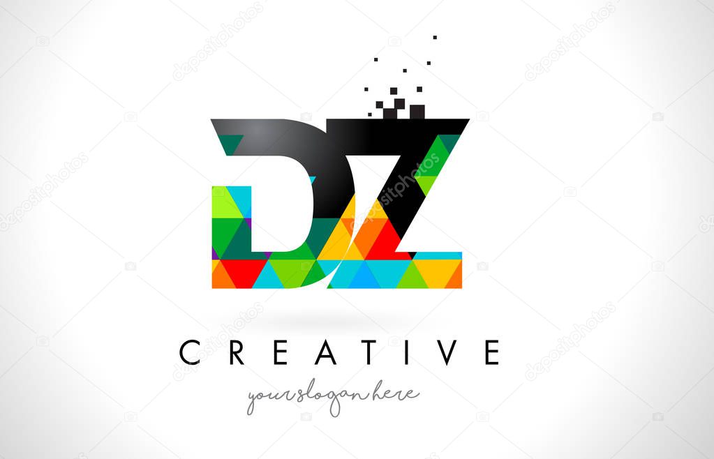 DZ D Z Letter Logo with Colorful Vivid Triangles Texture Design Vector Illustration.
