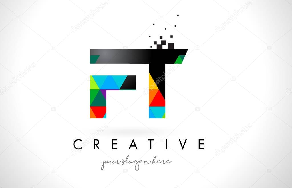 FT F T Letter Logo with Colorful Triangles Texture Design Vector