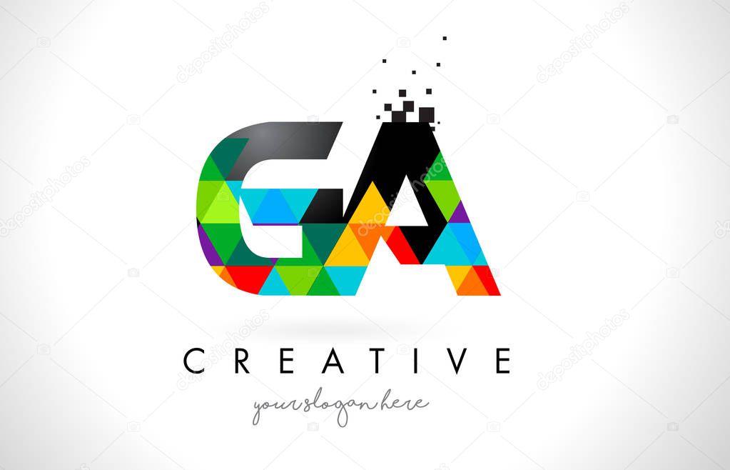 GA G A Letter Logo with Colorful Vivid Triangles Texture Design Vector Illustration.