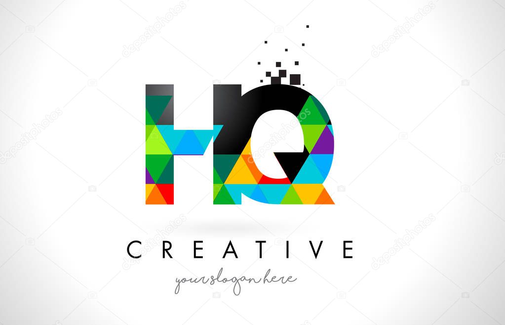 HQ H Q Letter Logo with Colorful Triangles Texture Design Vector