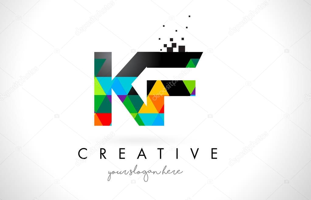 KF K F Letter Logo with Colorful Vivid Triangles Texture Design Vector Illustration.
