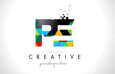 PE P E harfi logolu renkli üçgenler doku tasarlamak vektör
