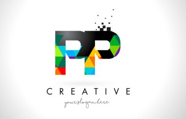 PP P harfi logolu renkli üçgenler doku tasarlamak vektör.