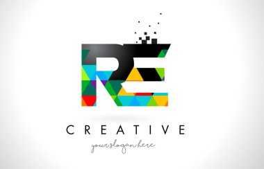 R E mektup Logo renkli üçgenler doku tasarlamak vektör ile yeniden