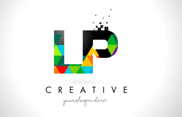 Logotipo de letra LP L P con triángulos coloridos Textura Diseño Vector — Vector de stock