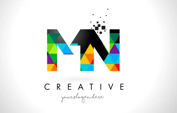 다채로운 삼각형 질감 디자인 벡터와 Mn M N 문자 로고 — 스톡 벡터