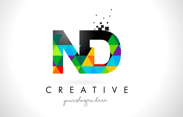 Logotipo de la letra ND N D con el diseño colorido de la textura de los triángulos vector — Vector de stock