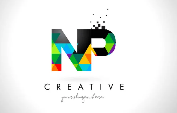 Logotipo de la letra NP N P con el diseño colorido de la textura de los triángulos Vector — Vector de stock