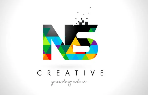 Logotipo de la letra de NS N S con el vector colorido del diseño de la textura de los triángulos — Vector de stock
