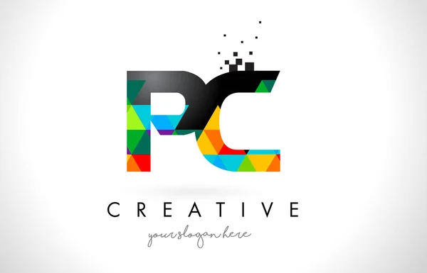 PC P C brief Logo met kleurrijke driehoeken textuur ontwerp Vector — Stockvector