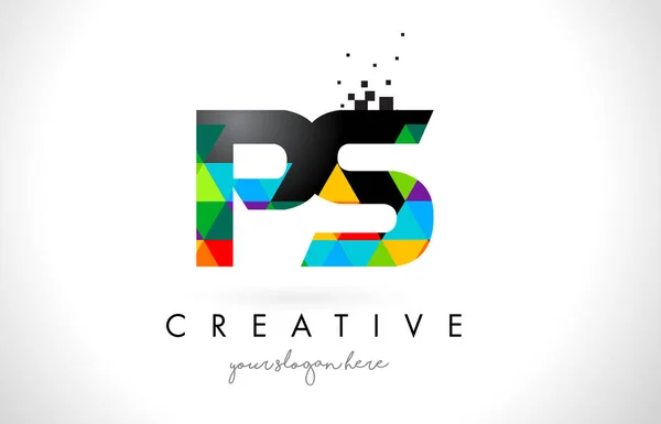 PS P S Літера Логотип з барвистими трикутниками Текстура Дизайн Вектор — стоковий вектор