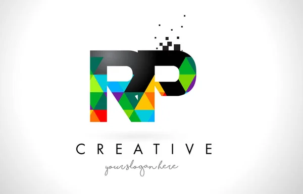 RP R P Letra Logo con Triángulos Coloridos Textura Diseño Vector — Vector de stock